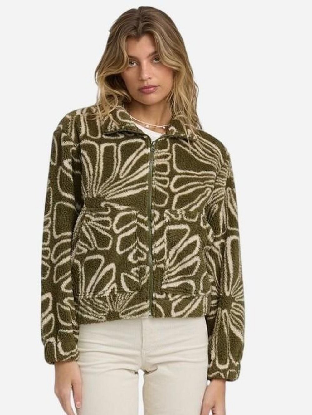 NWT Billabong Striped Teddy Jacket in Tan & Cream